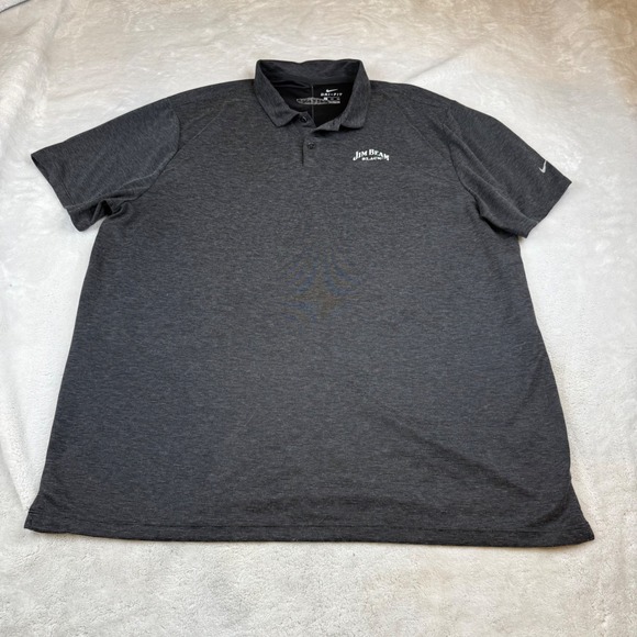 Nike Dri Fit Jim Beam Black Gray Striped Polo Shirt Mens XXL Golf - Picture 1 of 8